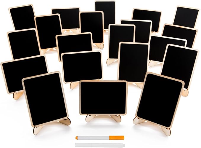 DSTELIN 20 Pack Wood Mini Chalkboards Signs with Support Easels, Place Cards, Small Rectangle Chalkboards Blackboard for W...