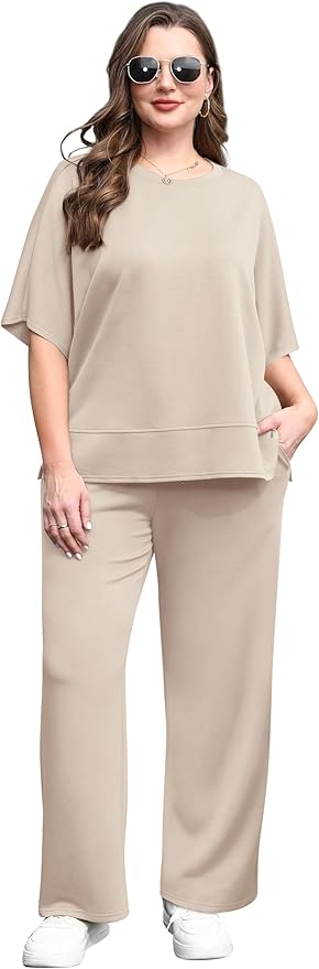 XIEERDUO Women's Side Slit Lounge Sets 2 Piece Travel Outfits Airport Tracksuit Oversized Wide Leg Loungewear S-3XL
