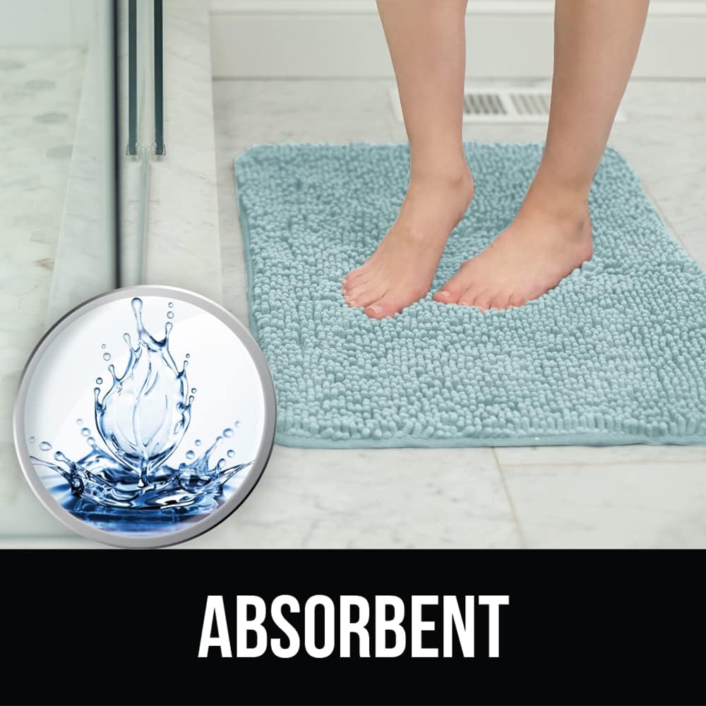 KANGAROO Bathroom Rugs, Chenille Soft Absorbent Bath Rug, Shaggy Shower Mat, Quick Dry Machine Wash Bathmat, Plush Carpet Mats for Tub, Bathtub and Room Home Decor Accessories, 60x24, Seafoam