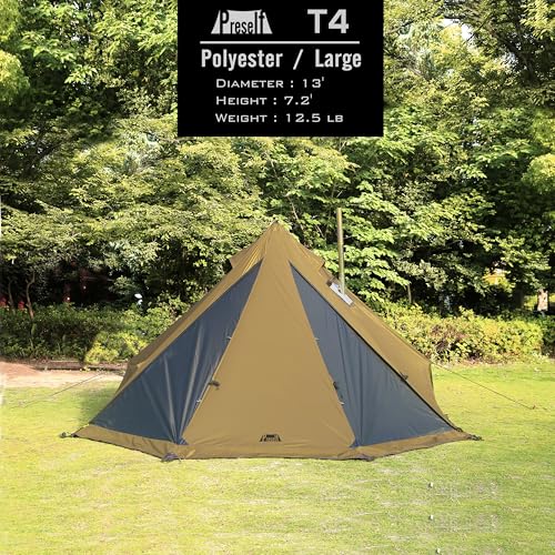 Preself 4 Season Tipi Tent, Hot Tent with Canopy, Standing Room, Teepee Tent for Hunting Family Team Camping Hiking
