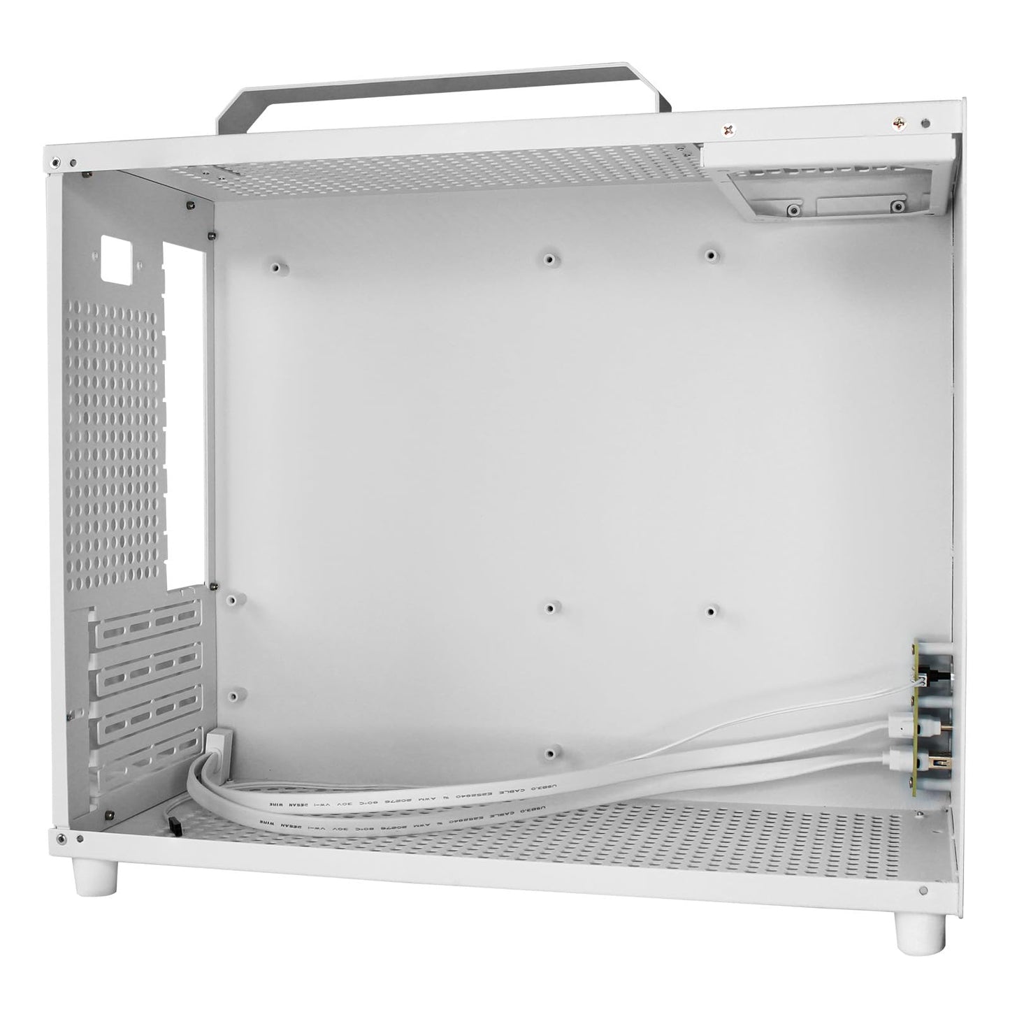 ALAMENGDA V500 Mini Portable M-ATX/ITX Computer Case, MINI-Tower CASE, Full Side Transparent Acrylic DIY Desktop Case with Handle, Support 320MM GPU Size (White-2.0)