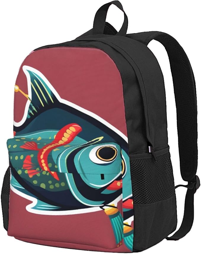 Bkdogkt Fish With A Lure Print Adults Large Capacity Backpack Commuting Work Outdoor Adventures Weekend Getaways