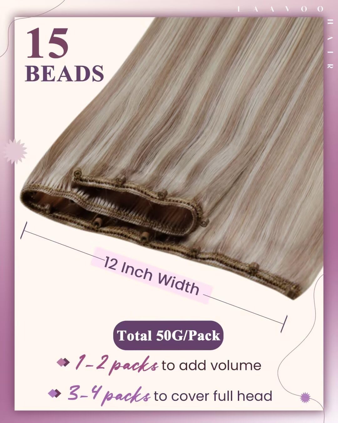 LaaVoo Hair Beaded Weft Hair Extensions Real Human Hair Beaded Weft Hair Extensions Human Hair Blonde Highlighted 20inch 50g
