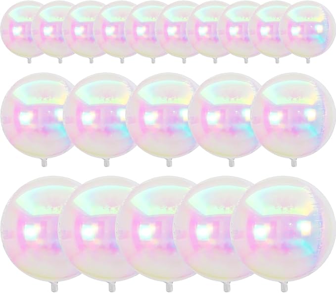 PartyWoo Iridescent Foil Balloons 20pcs Different Sizes Pack of 22 12 10 Inch Large Round Foil 4D Inflatable Mirror Ball M...