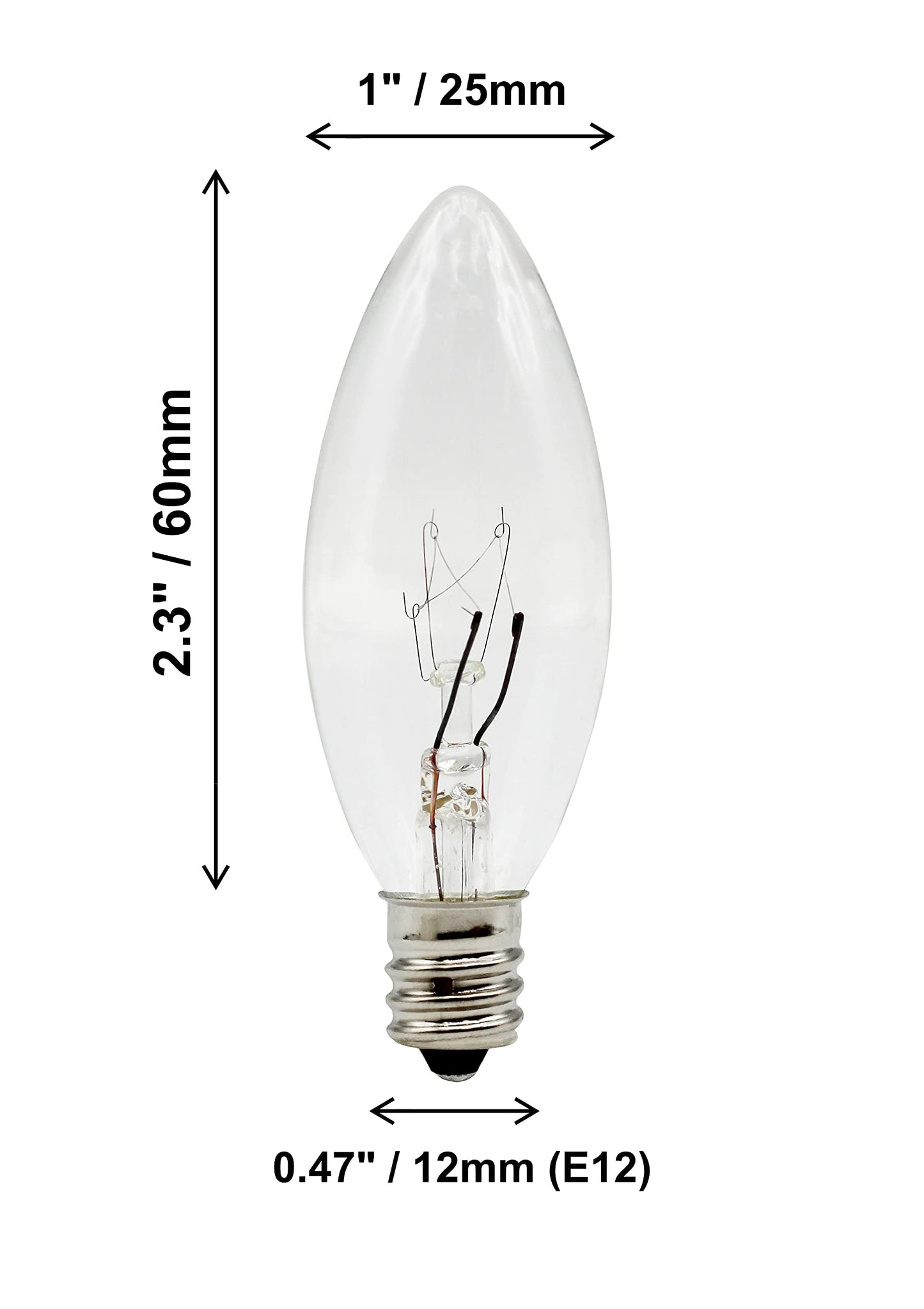 Creative Hobbies® Replacement Light Bulbs for Electric Candle Lamps, Window Candles, & Chandeliers - 7W Candelabra E12 Clear Incandescent C26 Torpedo 120V Steady Burning – 12 Pack