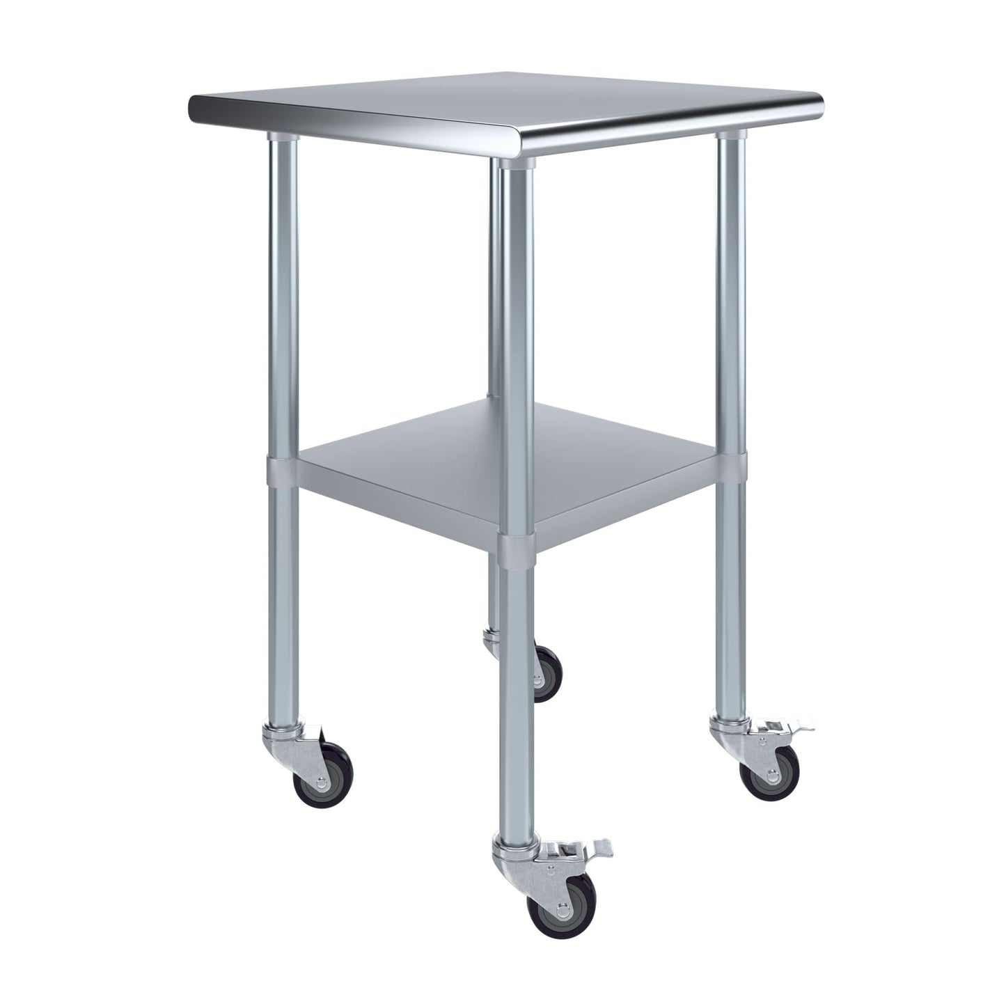 AmGood 24 in. x 24 in. Stainless Steel Work Table with Wheels | Metal Kitchen Food Prep Table | NSF