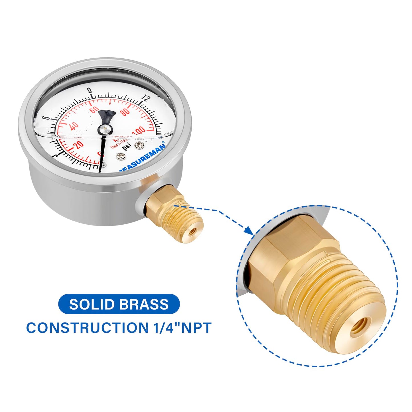 MEASUREMAN Heater Heavy Liquid Filled Duty Air Gauge Kit,Test All Low Pressure Portable Oil Fired Heaters 0-15 PSI