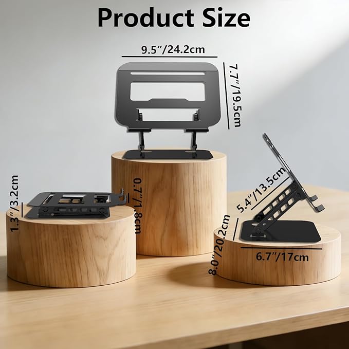 TAPMEI Adjustable Laptop Stand, Ultra Stable Metal Base Ergonomic Foldable Computer Riser for Desk Compatible with MacBook Pro/Air Notebook All Laptop Under 18 Inches (Black)
