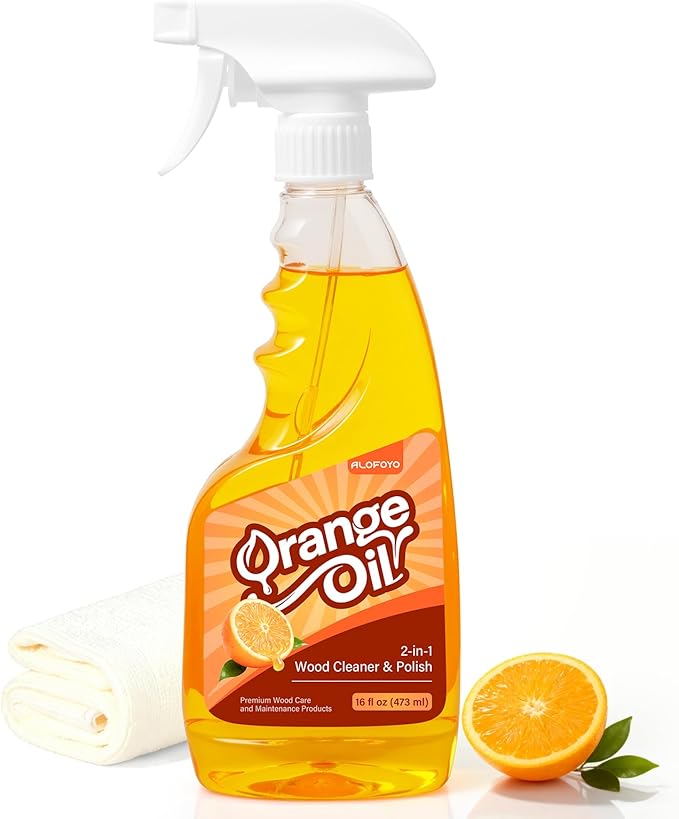 2-in-1 Wood Cleaner Furniture Polish - Natural Orange Oil Spray Protect Wood Surface Safely, Enhanced Furniture Restorer Finish Cabinets, Tables, Antique, Floor, 16oz Total