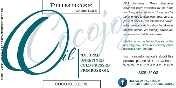 Dr Joe Lab Evening Primrose Oil - Pure Natural Cold Pressed Unrefined Extra Virgin Evening Primrose Seed Oil - Moisturizing & Nourishing for Hair Skin Body Nail and Beard. - 32 oz