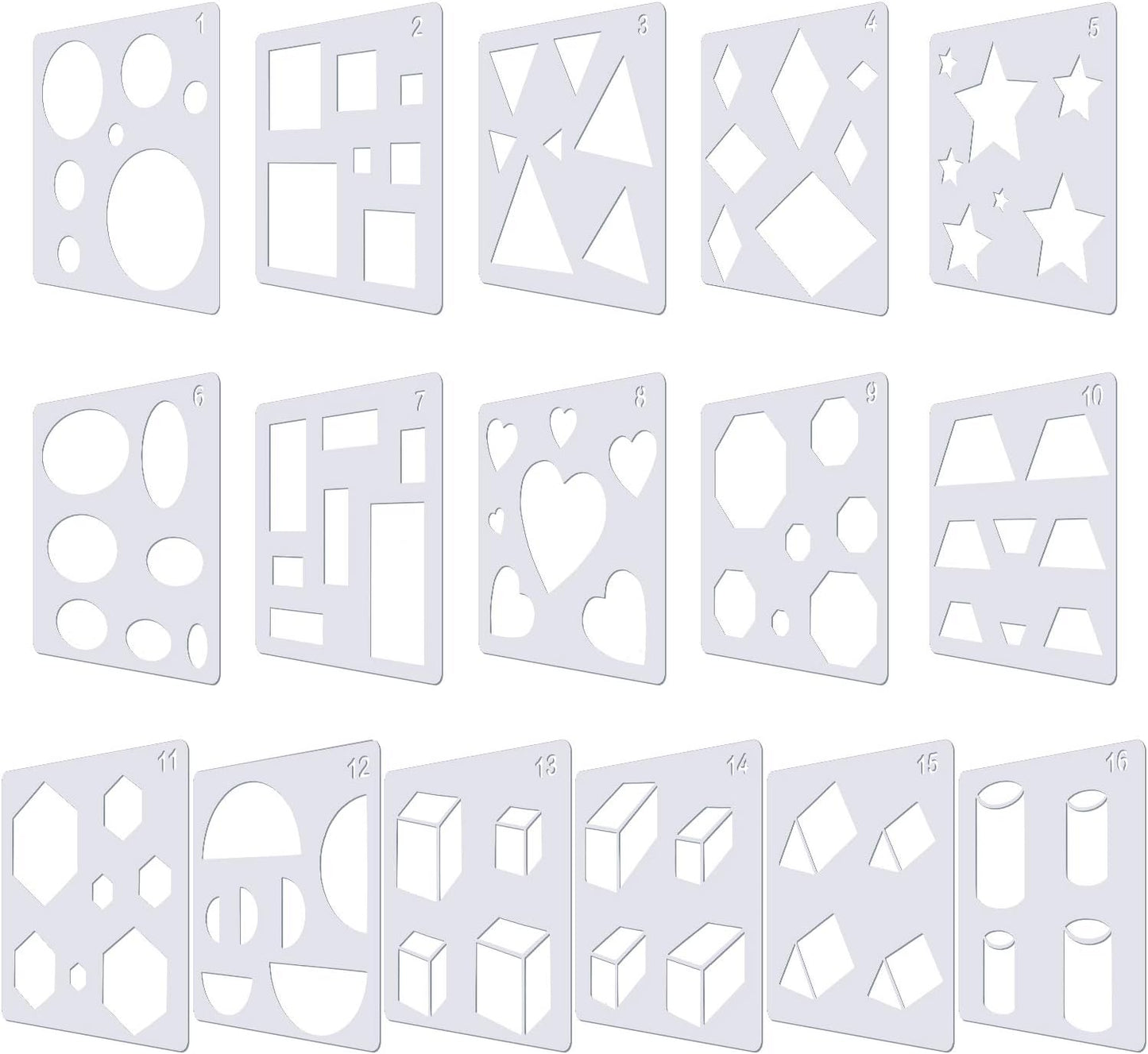 Outus 16 Pieces Kids Drawing Stencils Basic Shape Plastic Drawing Stencil Template Geometry Shape Reusable DIY Painting for Kids Girls Boys Gifts Home Classroom Crafts