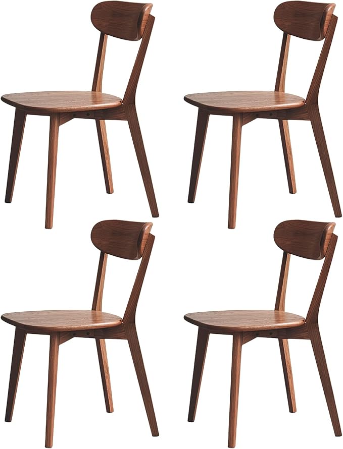 Grewood 100% Solid Oak Wood Dining Chairs,Mid Century Modern Dining Chairs with Rounded Backrest,Kitchen,Dining Room Chairs Set of 1/2/4 (4, Walnut Color)
