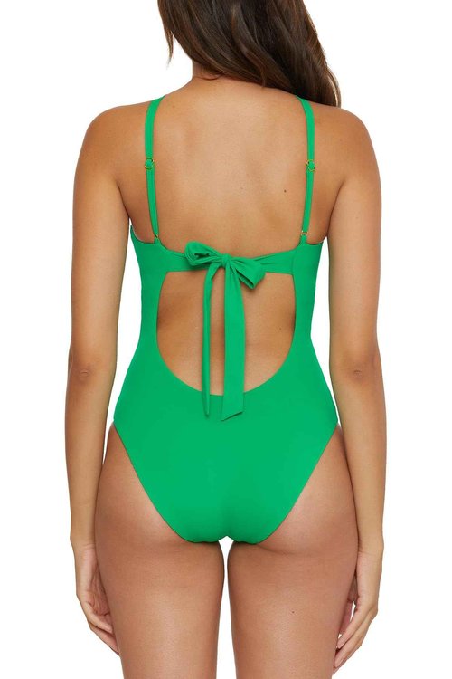 Becca by Rebecca Virtue Women's Standard Baja Mar High Neck One Piece Swimsuit, Halter, Bathing Suits, Verde