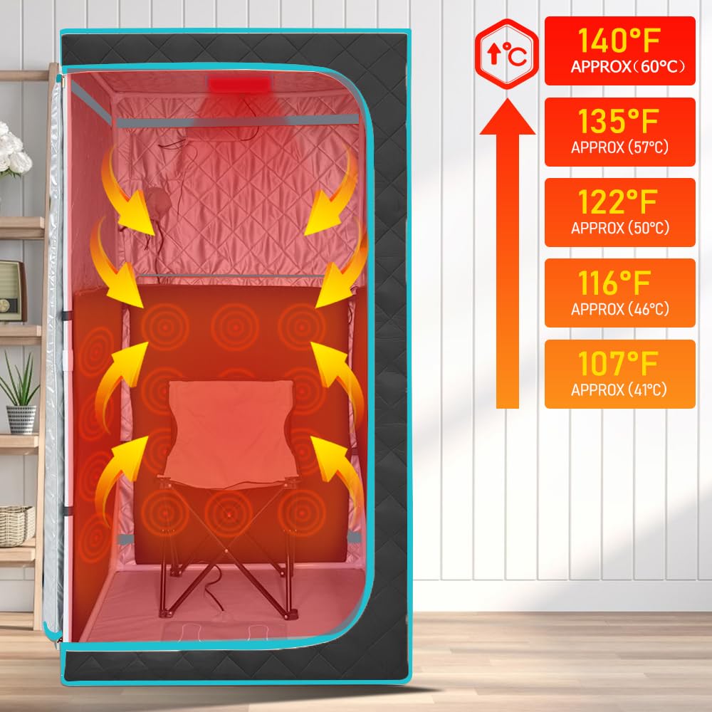 AURGOD Portable Infrared Sauna for 1 Person, Full Size Home Sauna Box with Premium Dry Heating, Remote Temperature Control, Heated Foot Pad & Reinforced Folding Chair