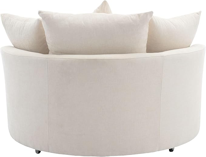 Yoglad Oversized Round Swivel Accent Chair - Modern 360 Degree Barrel Chairs with Storage Ottoman, for Living Room, Bedroom(Chenille- Cream)