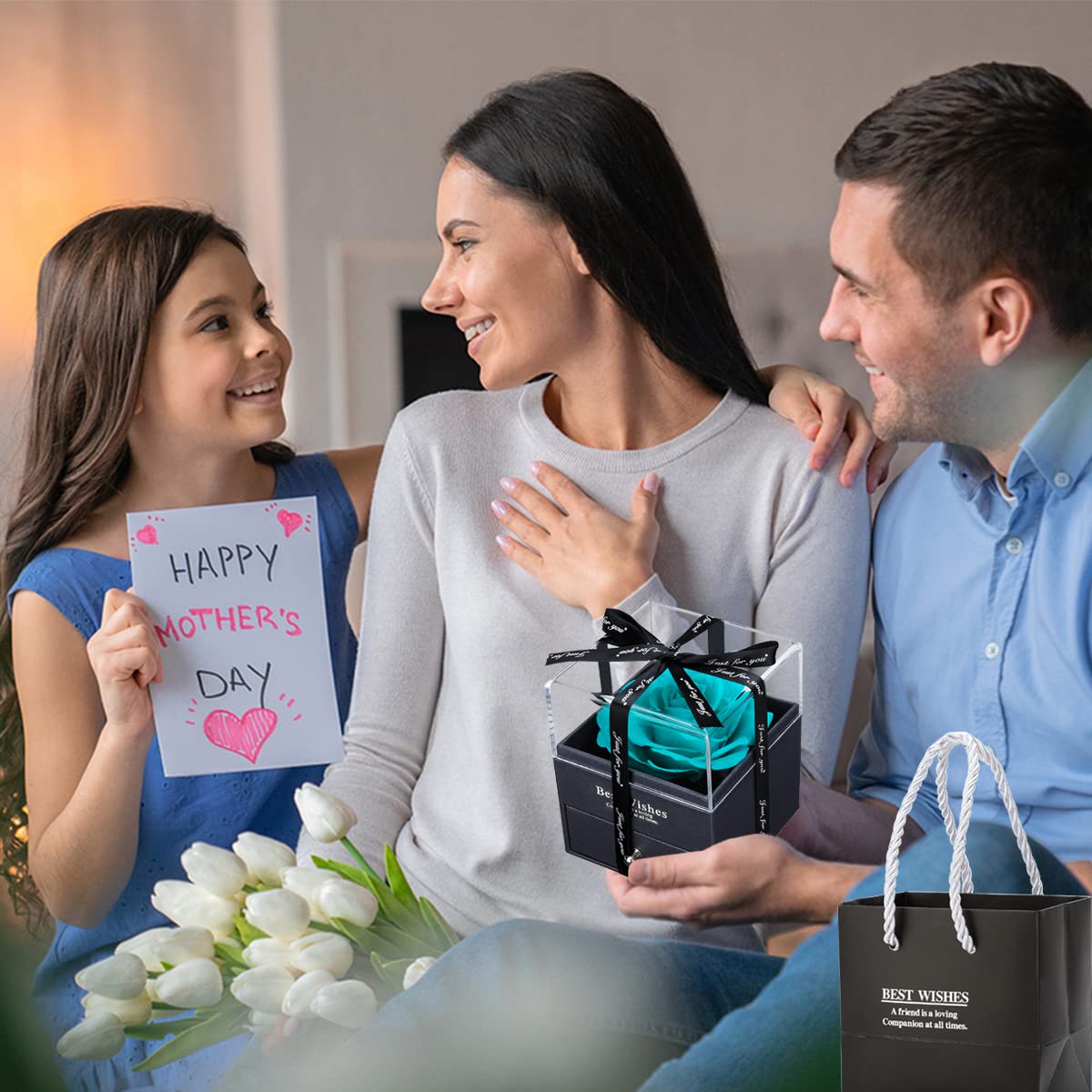 Mothers Day Rose Gifts for Mom, Preserved Rose Gifts for Girlfriend Preserved Real Rose with 100 Languages I Love You Necklace Valentine's Day Gifts,Anniversary Romantic Gifts for Wife(Light Blue)