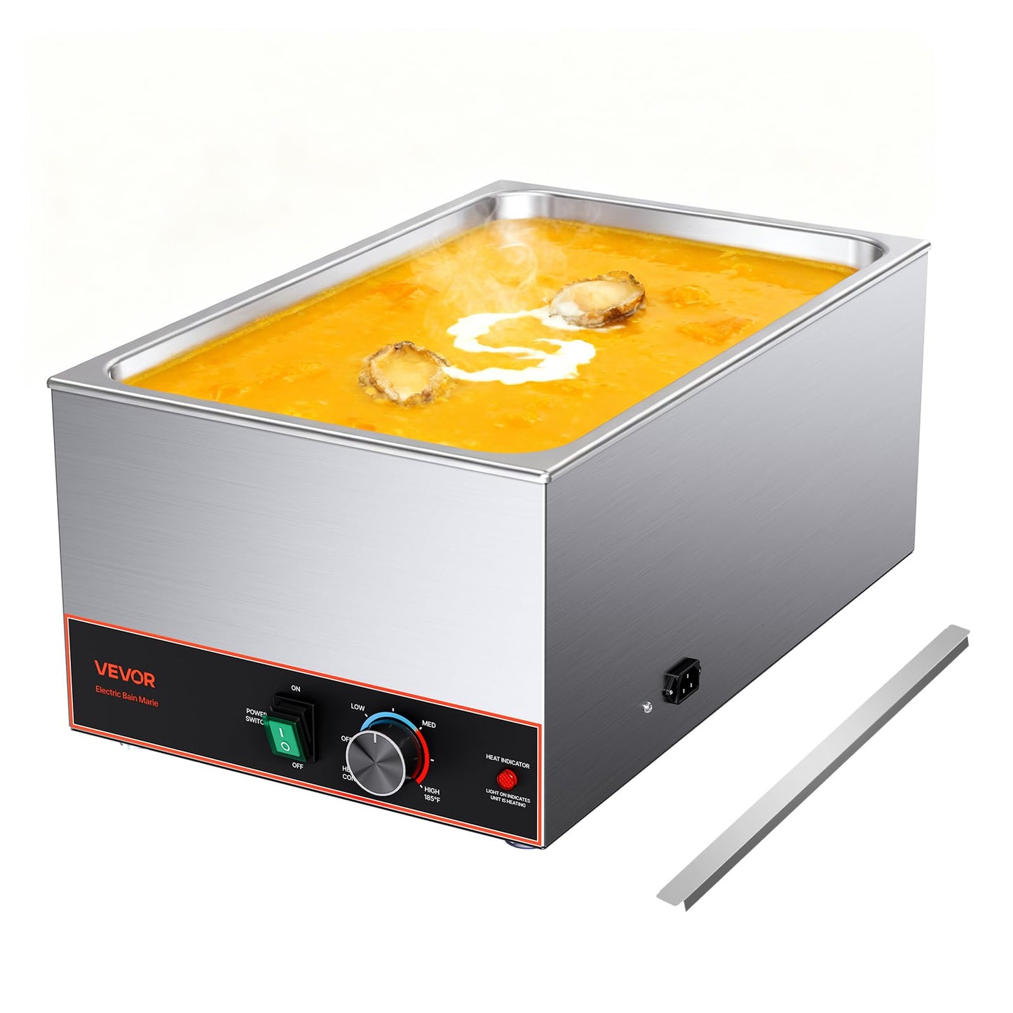 VEVOR Commercial Food Warmer, 1500W Electric Stainless Steel Steam Food Warmer, Fast Heating Countertop Buffet Bain Marie with Power Cord & Divider Strip, for Catering, Restaurants, Parties, Buffets