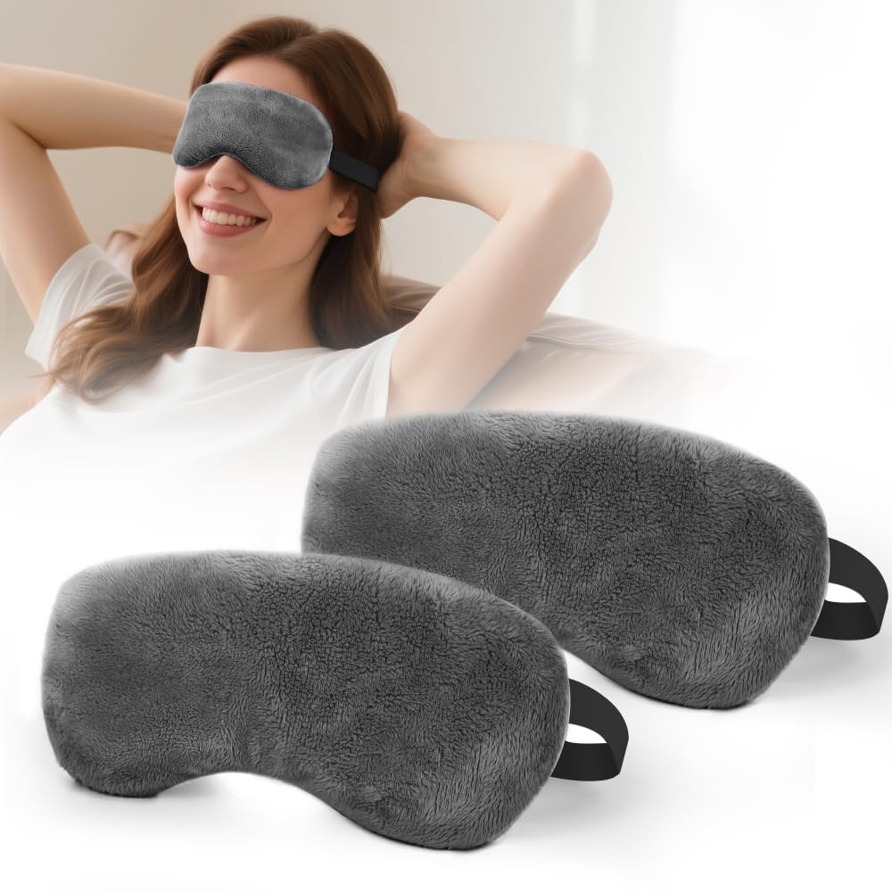 Microwave Heated Eye Mask, Steam Warm Compress for Dry Eyes, Work with Relieve, Blepharitis & Stye Treatment (Gray) - 2 Pack