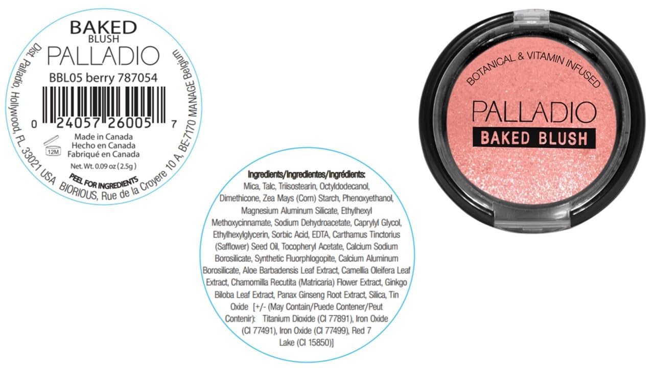 Palladio Baked Blush, Highly Pigmented Shimmery Formula, Easy to Blend and Highly Buildable, Apply Dry for a Natural Glow or Wet