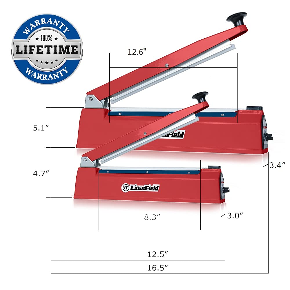 LinsnField Sealer Pro, Patented 8-inch Impulse Heat Sealer, 2-mm Sealing Width Super Heavy Duty Bag Sealing Machine with Extra 2 Replacements, 1Fuse Included, Red