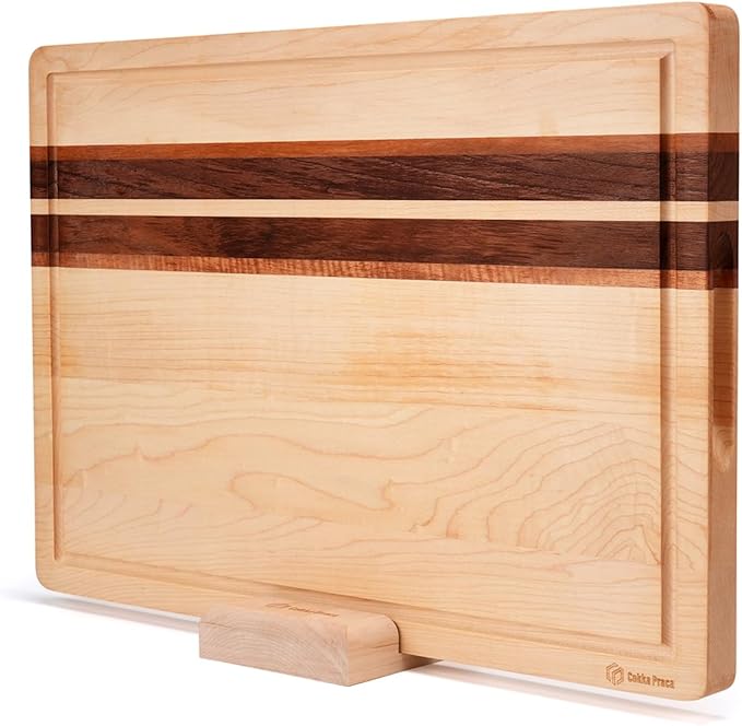 Cokka Praca Large (16.9"L x 11.8"W x 1"Th) Hard Maple Wood Cutting Board for Kitchen-Wood Cutting Board with Holder for Me...