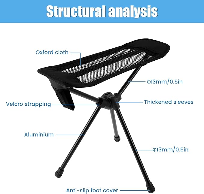 Tcwhniev Footrest Leg Rest Camping Chair Folding Camp Chair Footrest Portable Camping Footrest 15.55×17.9 Inch Camp Footrest Outdoor Chair Feet Rest Breathable Hammock Chair Foot Rest (Black)
