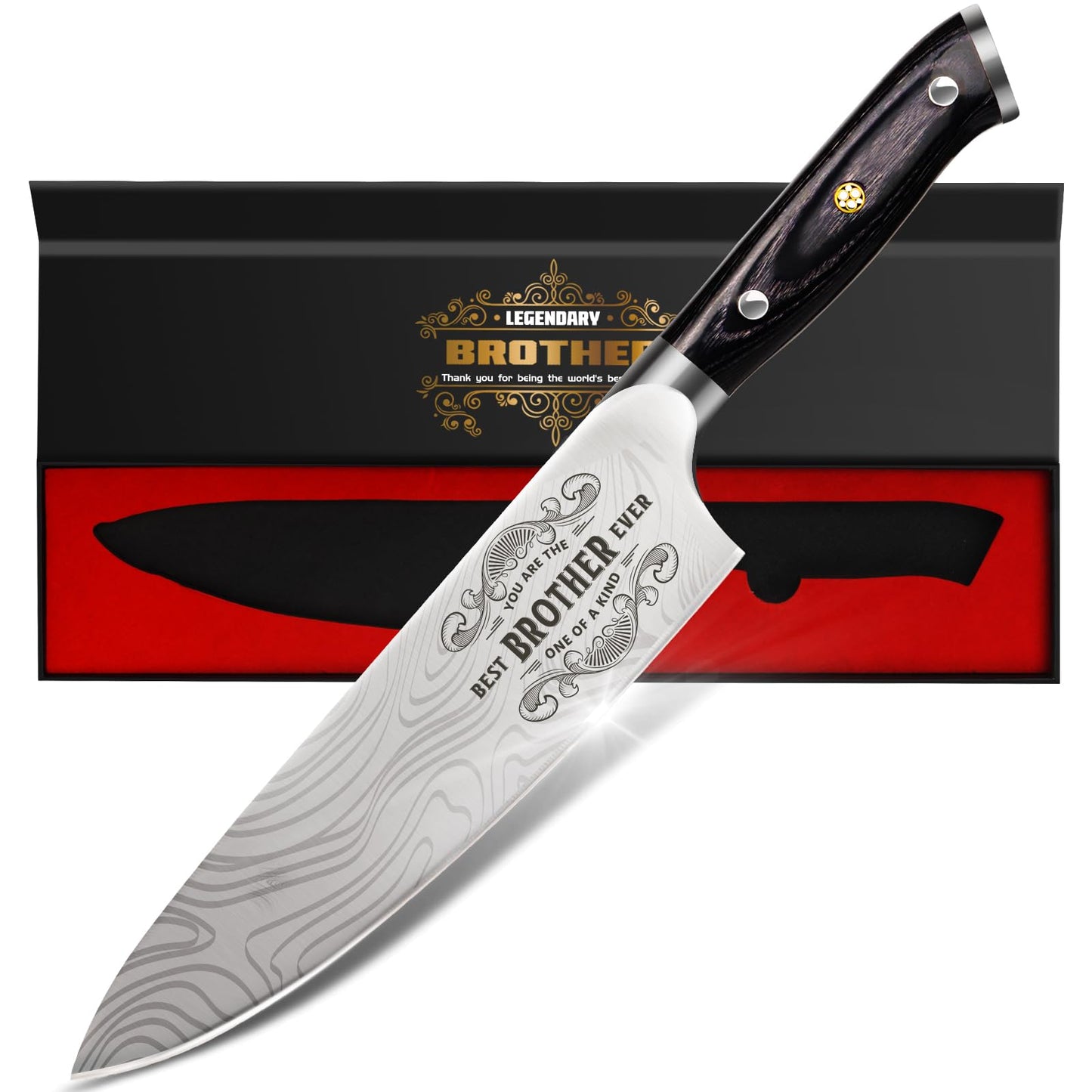 Funistree Gifts for Brother Men Christmas, Kitchen Cooking Knife Brother Gifts for Birthday, 8 inch Professional German High Carbon Stainless Steel Chef Knife, Brother Gifts Xmas Stocking Stuffers