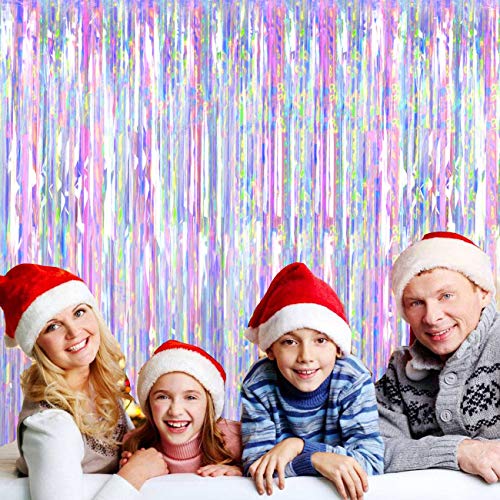 FECEDY 2pcs 3ft x 8.3ft Shiny Corlorful Metallic Tinsel Foil Fringe Curtains Photo Booth Props for Engagement Bridal Showe...
