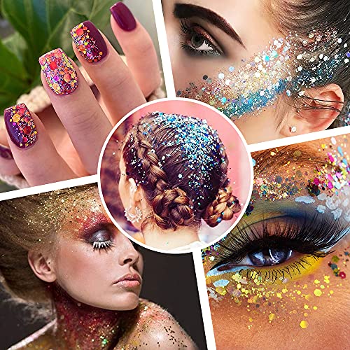 Chunky and Fine Glitter Mix, Estanoite 36 Colors Chunky Sequins & Fine Glitter Powder Mix, Cosmetic Makeup Flakes for Face...