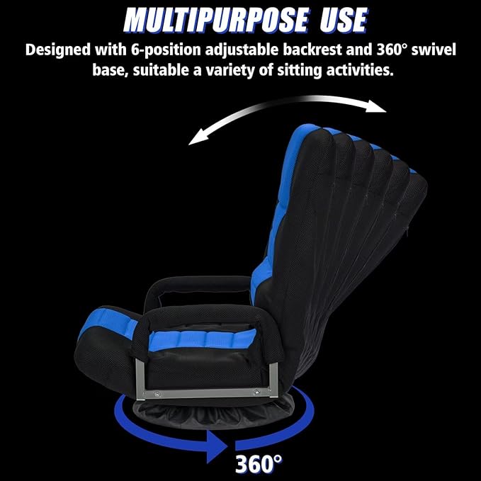 ACIPENSER Swivel Gaming Chair Multipurpose Floor Gaming Chair for Playing Video Games, TV, Reading w/Armrest Lumbar Support & 6 Adjustable Postion Backrest for Adults & Kids,Blue