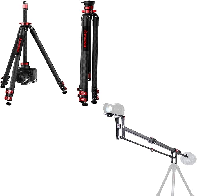 IFOOTAGE Bundle – 65" Carbon Fiber Video Tripod with Centre Pole and 85" Carbon Fiber Mini Jib Crane M1 III, Professional ...
