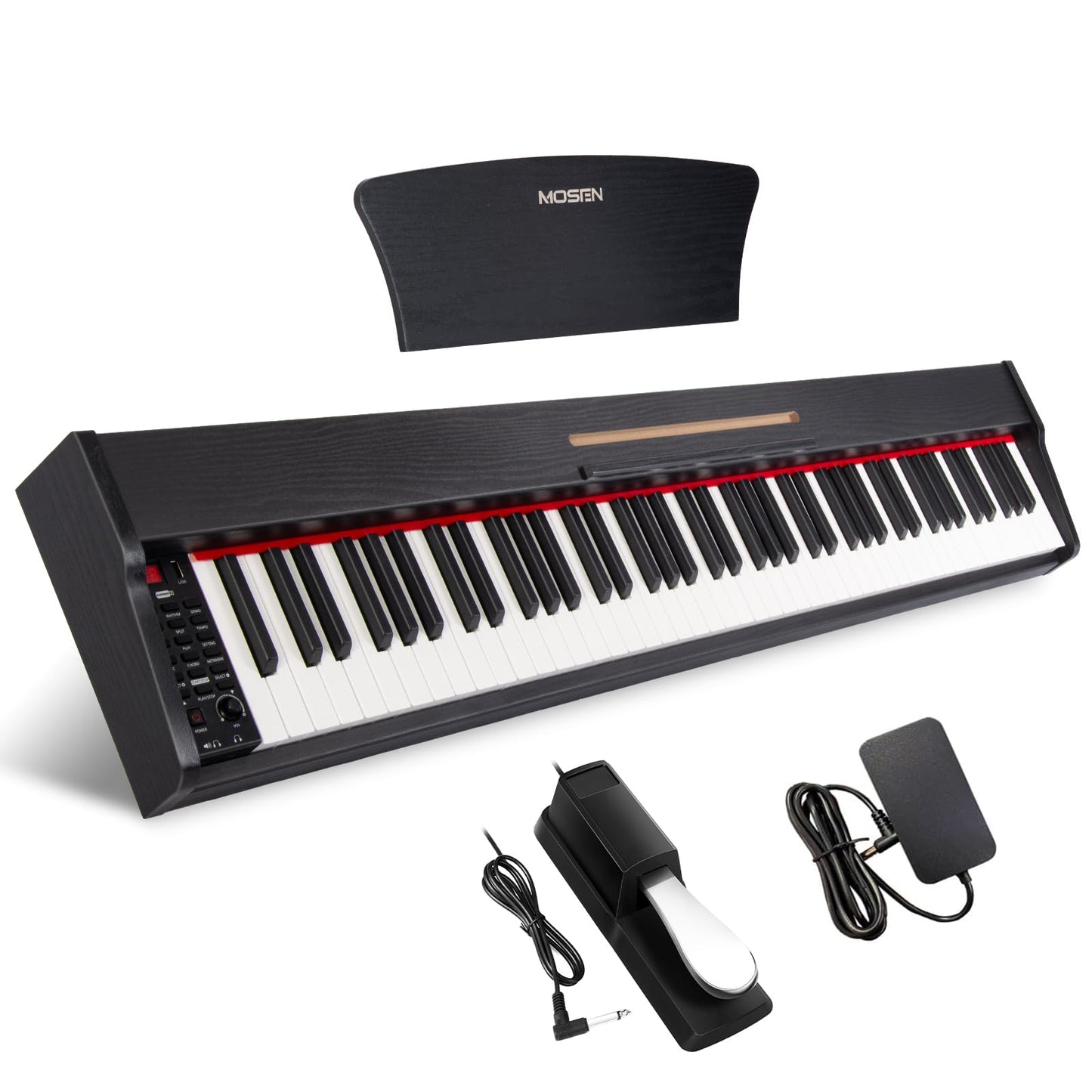 MOSEN Piano Keyboard 88 Keys, Beginner Digital Piano with 88 Key Velocity-Sensitive Keyboard Full Size, Record, Chord, Piano Stickers, Sustain Pedal, Retro Wood Finish Black