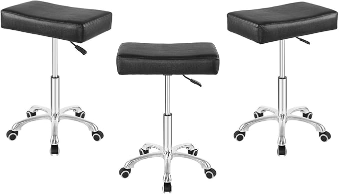 Nazalus Rolling Swivel Stool Height Adjustable with Wheels Heavy Duty for Office Home Desk Counter Salon (Black) (Black, Without Footrest)