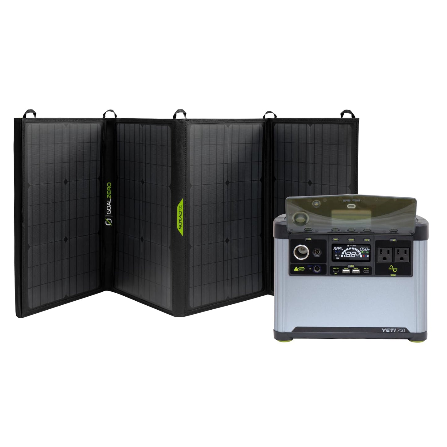 Goal Zero Yeti Portable Power Station, Yeti 700 + Nomad 100, 677 Watt Hour Lifepo4 Battery, Water Resistant & Dustproof Solar Ge