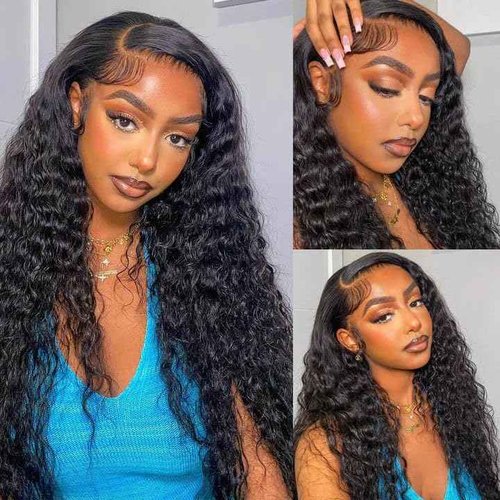 ALEPAZ 13x4 Deep Wave Lace Front Wig - Human Hair, 28 inch Curly Lace Frontal Glueless Wig with Baby Hair