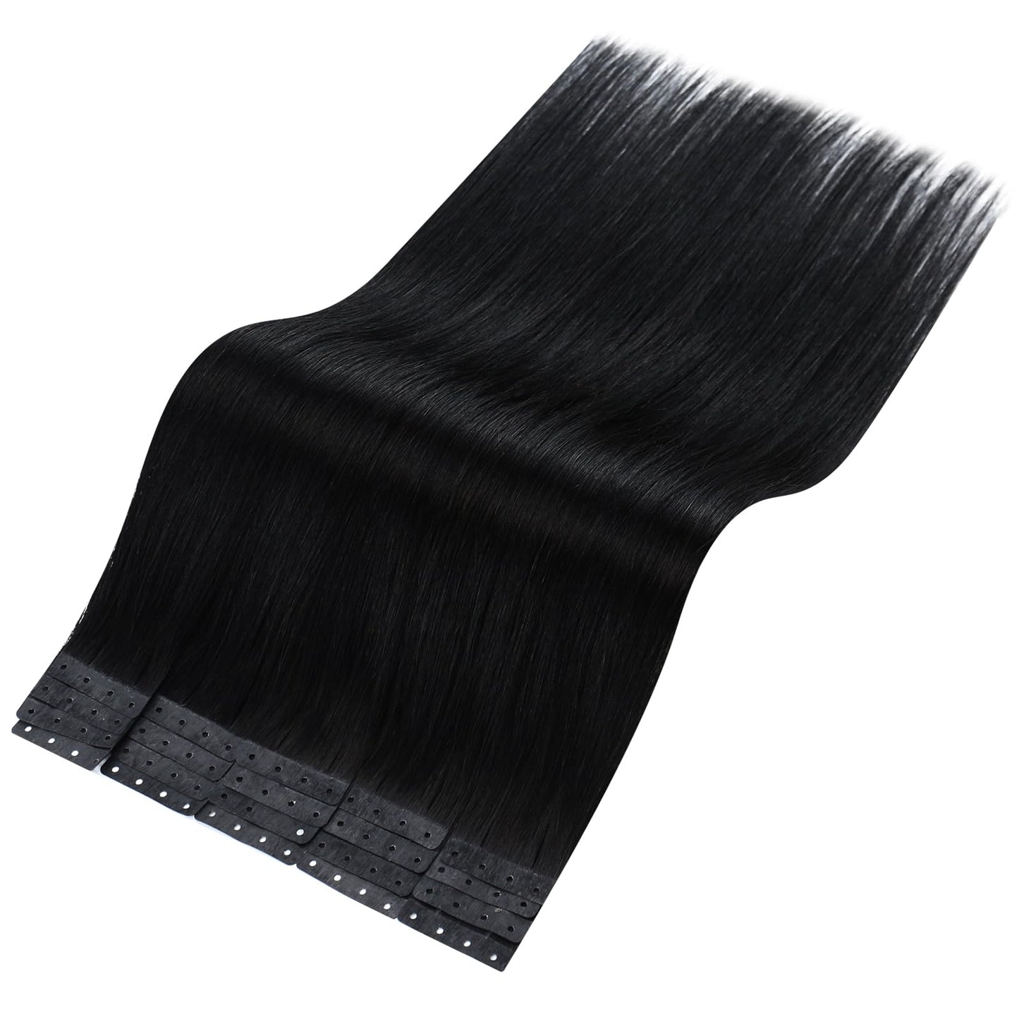 Full Shine Tape in Hair Extensions Human Hair Tape in with Holes Color Black 12Inch Invisible Seamless Human Hair Tape in Extens