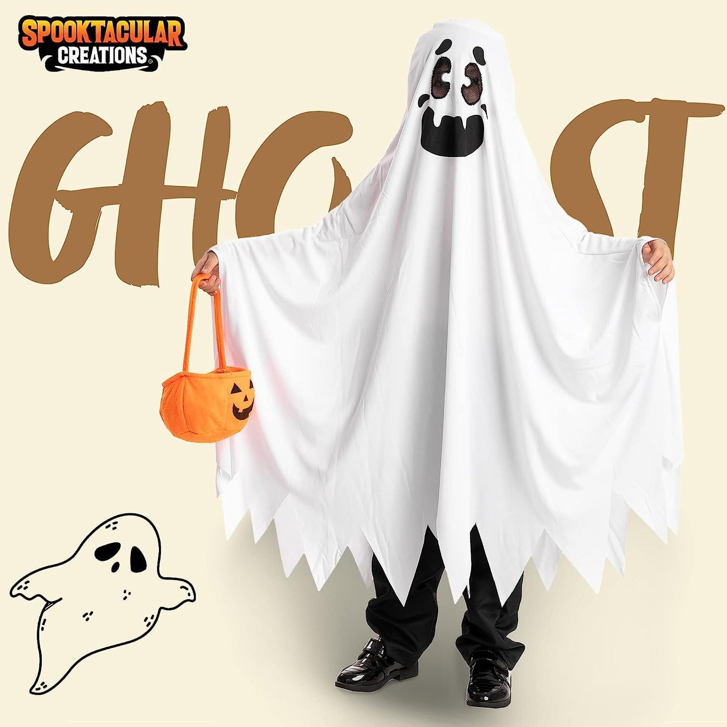 Spooktacular Creations Ghost Costume for Kids with Pumpkin Basket, Scary Halloween Costume for Boys, Toddler Ghost Costumes for Halloween (Toddler(3-4yr))