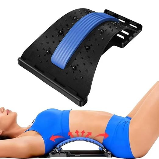 Lumbar Support Board & Back Stretcher - 4-Level Adjustable Cracker for Lower Back Pain Relief, Home Office Use (Blue)