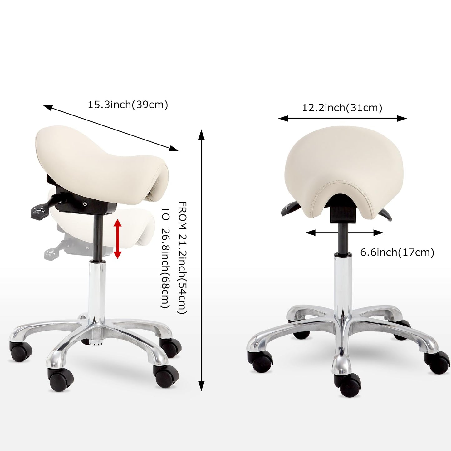 Eognyzie Ergonomic Saddle Stool - Adjustable Height & Tilt Saddle Stool Chair for Salon, Spa, Lash Tech, Tattoo Artist & Drafting, Beige