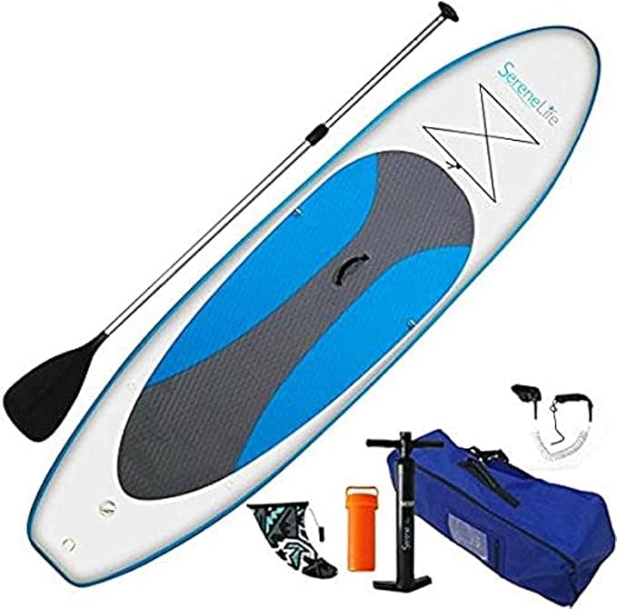 SereneLife Inflatable Stand Up Paddle Board with Premium SUP Accessories – Wide Stable Design with Non-Slip EVA Deck Pad f...