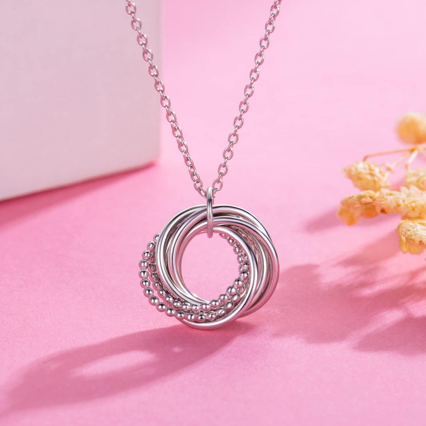 AM ANNIS MUNN 70th Birthday Gifts for Women, 925 Sterling Silver Seven Circle Necklace for Her Happy 70th Birthday Necklace for