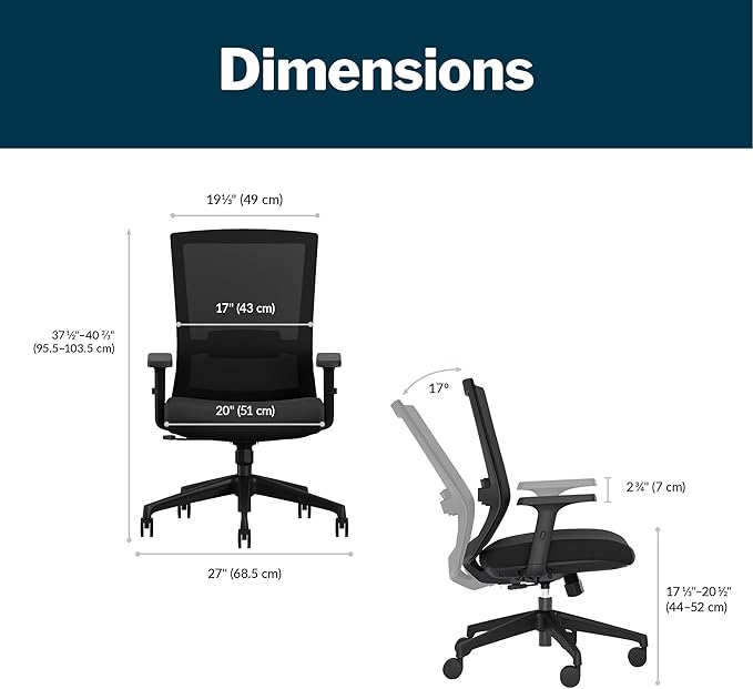 Vari Essential Task Chair - Varidesk Ergonomic Home Office Chair with Comfortable Mesh, Lumbar & Back Support, Adjustable Height - Ideal for Computer Desk - Easy Assembly - Black