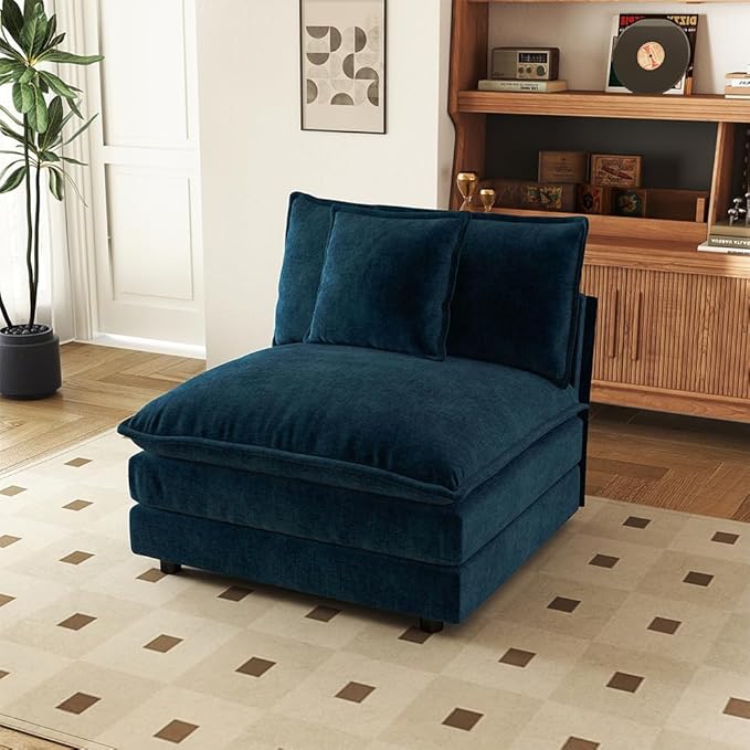 SoarFlash Chenille Sectional Middle Position Sofa,Deep Blue