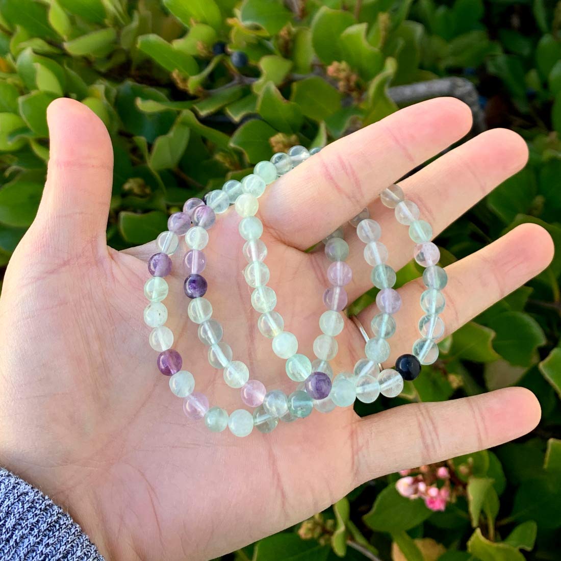 Adabele Real Natural Multicolor Fluorite Gemstone Beaded Bracelet 8 Inch Stretch Chakra Healing Crystal Stone Jewelry GB6-C2