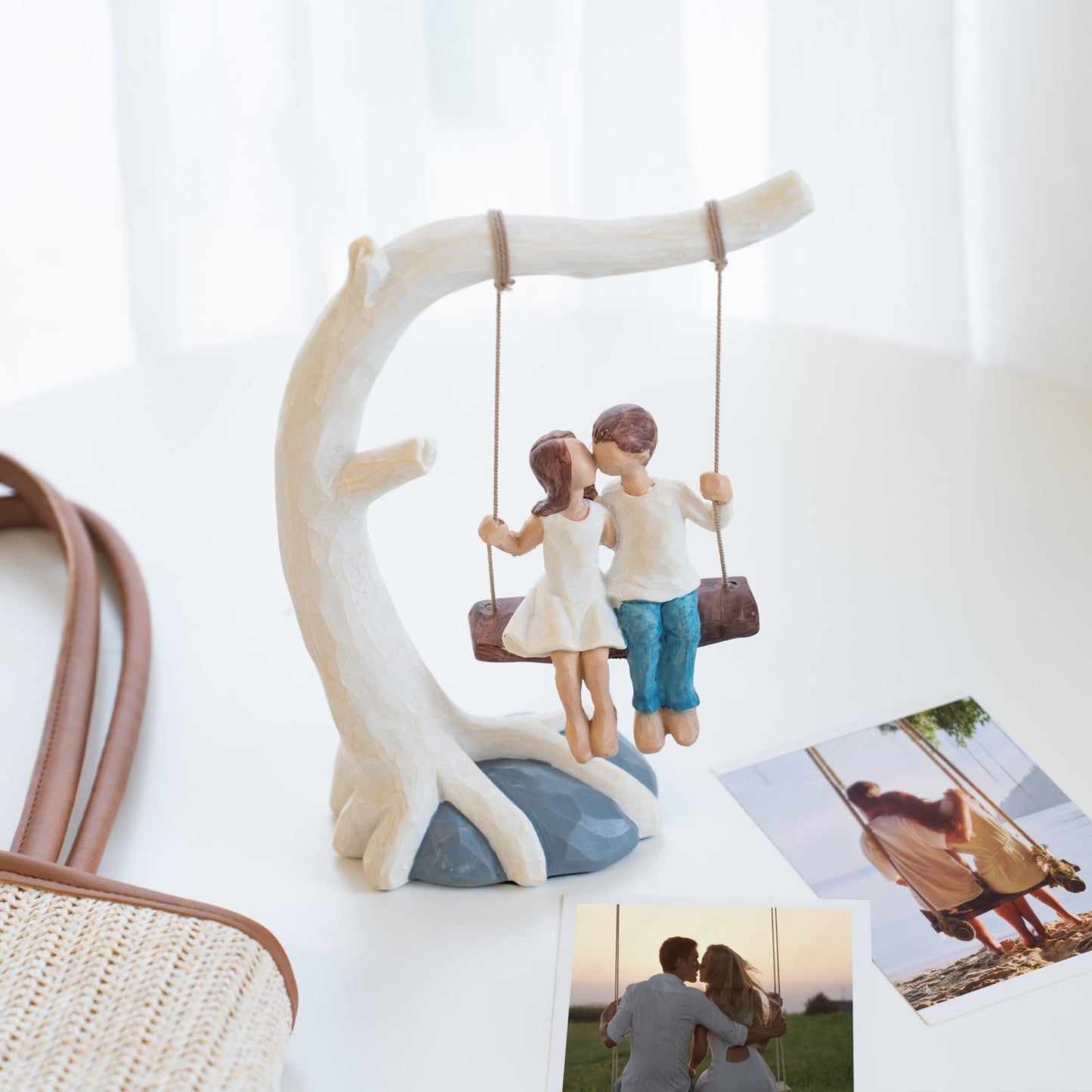 Romantic Couple Swing Statue.Kissing Sculpture Anniversary Wedding Gifts for couple,Valentine's Day and birthday Gifts for Wife or Girlfriend.Sweet Home Decoration. Conveying Love's Romance and Warmth