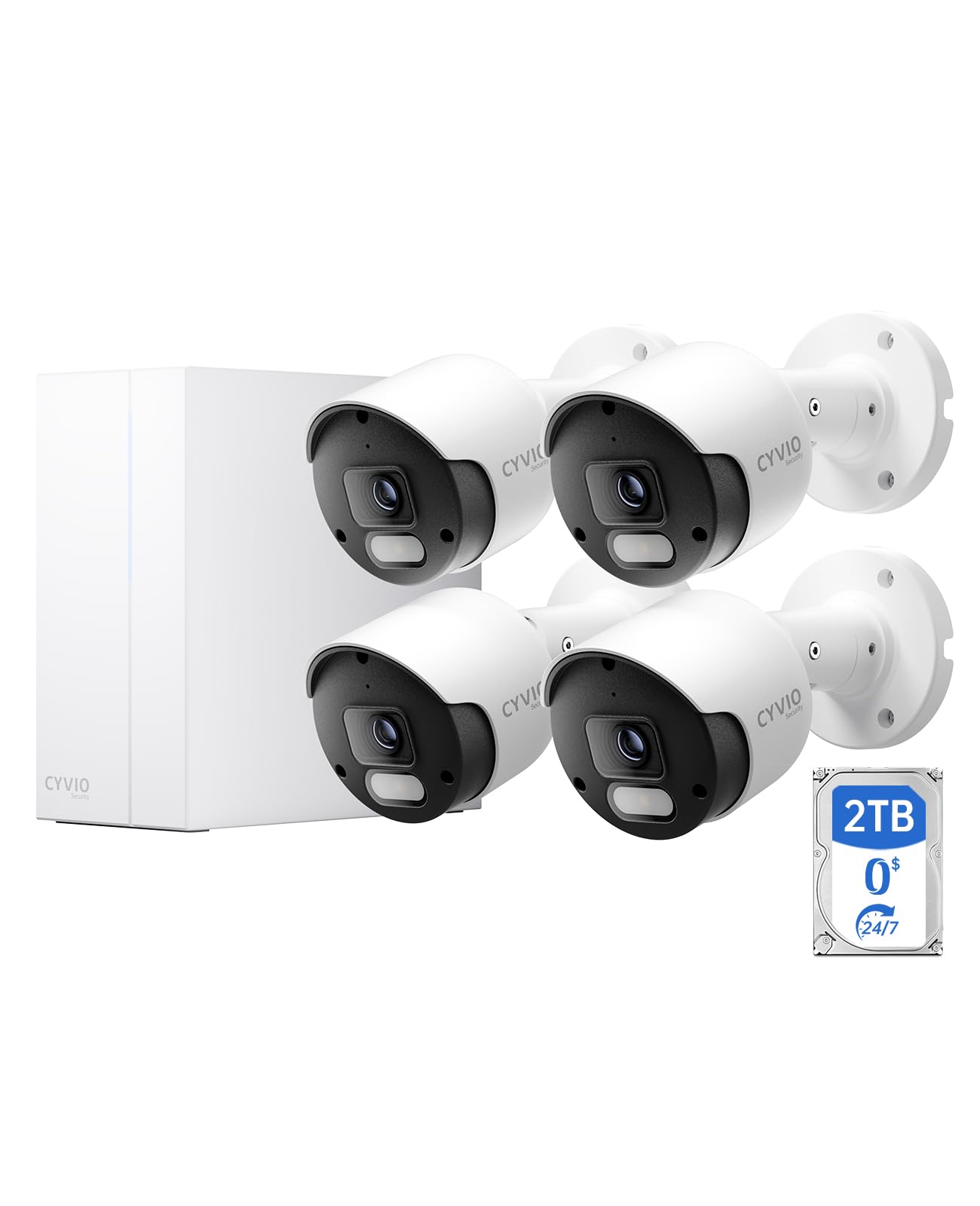 CYVIO 4K PoE Security Camera System with NVR, 4× 8MP Wired Outdoor Cameras, 24/7 Local Recording, No Monthly Fees, AI Human & Vehicle Detection, 2TB HDD Included, IP67, for Home & Small Business
