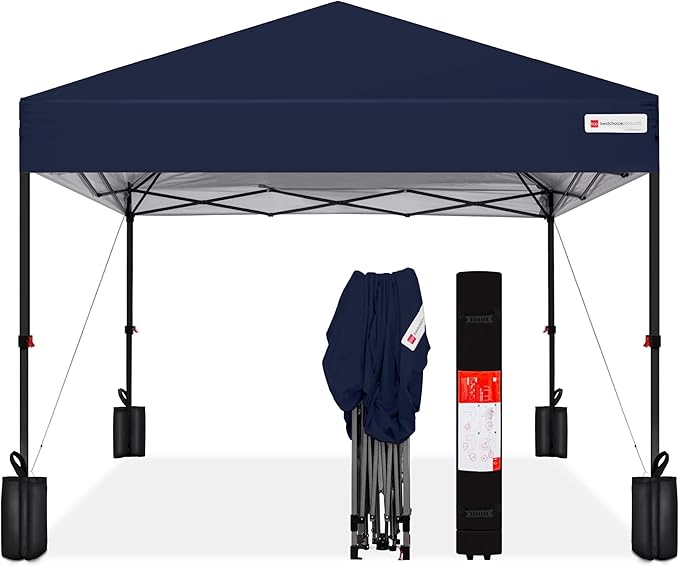Best Choice Products 10x10ft 1-Person Setup Pop Up Canopy Tent Instant Portable Shelter w/ 1-Button Push, Case, 4 Weight B...