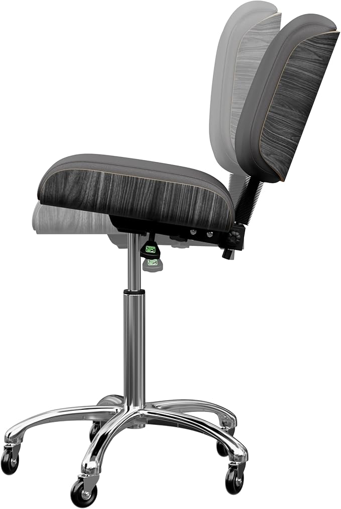 Spa Numa Bentley Beauty Esthetician Nail Salon Stool Rolling Chair with Adjustable Backrest, Flat Square Seat, Metal Bar, Vegan Leather Upholstery for Beauty Exam Office and Home - 1071 (Gray)