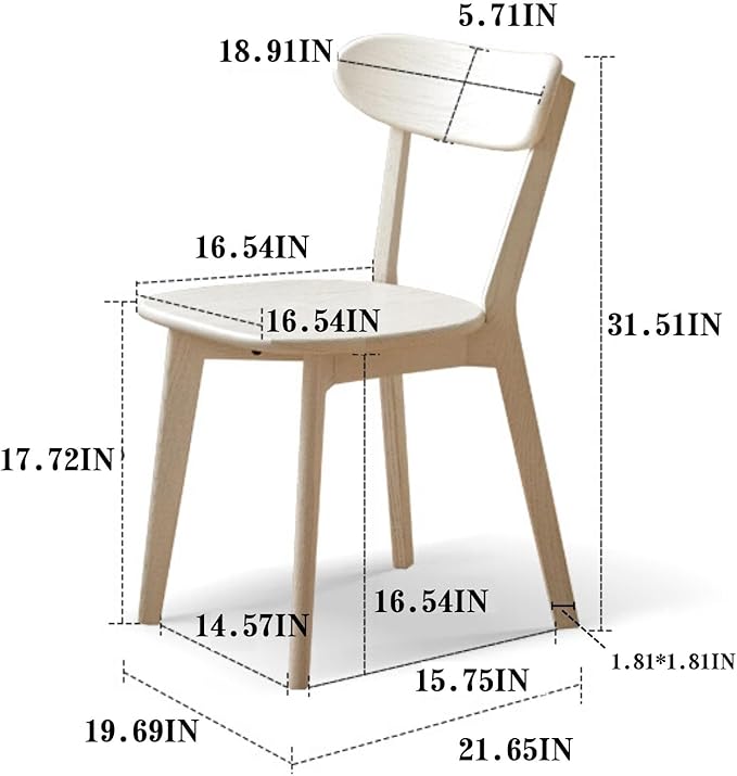 Grewood 100% Solid Oak Wood Dining Chairs,Mid Century Modern Dining Chairs with Rounded Backrest,Kitchen,Dining Room Chairs Set of 1/2/4 (1, White Color)