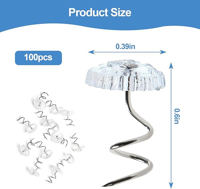 100Pcs Bed Skirt Pins, 10mm Clear Head Twist Pins for Sofa Covers, Upholstery, & Fabric – No-Slip Furniture Fasteners for Sheets, Car Interiors, Garage Insulation